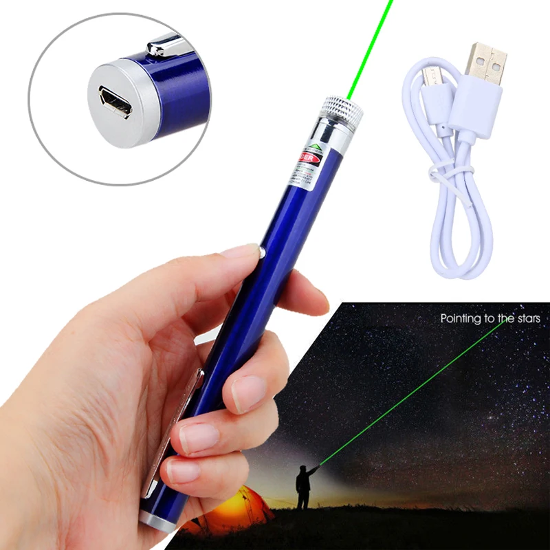 USB перезаряжаемая Зеленая лазерная ручка звезды фокус Видимый луч света лазерная указка Встроенная батарея лазерный прицел для охоты устройство