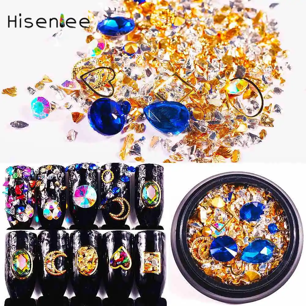 style 5 Hisenlee, 1 коробка, стразы для дизайна ногтей, смешанные, 3D кристаллы, каситерит, камни, металлические заклепки, ногти, амулеты, DIY, комбинированные аксессуары - Цвет: style 5