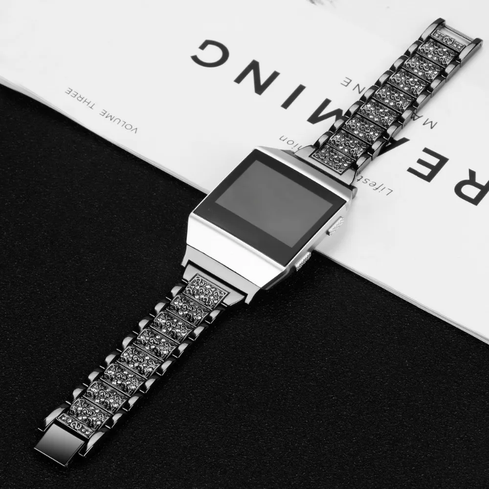 Металлические полосы для Fitbit Ionic сменный Браслет из нержавеющей стали со стразами Bling регулируемый браслет