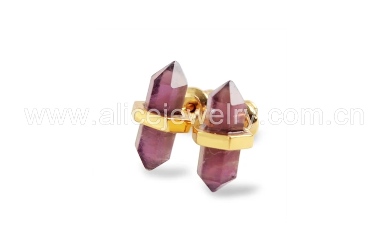 Amethyst BOROSA 5 пар золотого цвета мульти-вид Натуральный Камень Ограненный заостренный серьги-гвоздики кулон agates Druzy серьги из лазурита ювелирные изделия ZG0348 - Окраска металла: Amethyst