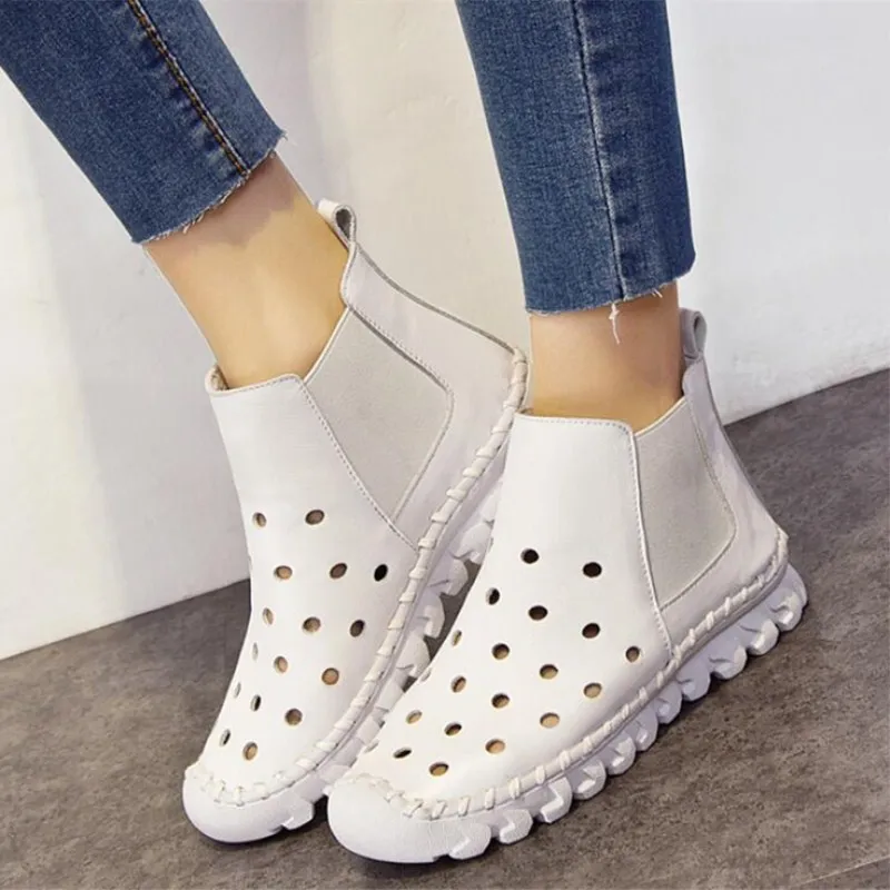 

Retro Genuine Leather women's shoes summer new fashion Female high Gang comfortable Breathable soft of cattle white Women boots