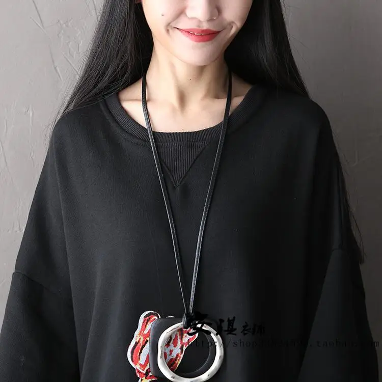 2017 female autumn two-color plus size cotton long-sleeve dress knitted loose long design shirt | Женская одежда