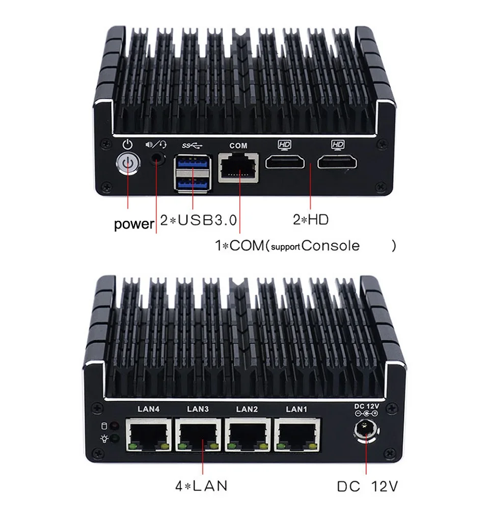 C4 безвентиляторный мини-ПК поддержка AES-NI брандмауэр PFsense Intel Celeron J3060/J3160 с 4* LAN 1* COM 2* HDMI win 7 Linux мини-ПК