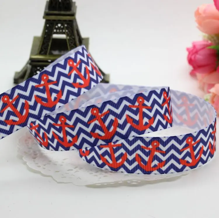 

DHK 7/8'' 5yards navy type anchor printed grosgrain ribbon hair bow diy party decoration OEM Wholesale 22mm C1104