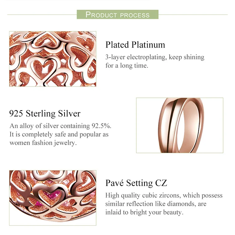 WOSTU 925 Sterling Silver Hollow Rose Gold Charms Round Bead Fit Original Bracelet Pendant For Women Luxury Jewelry DXC1127