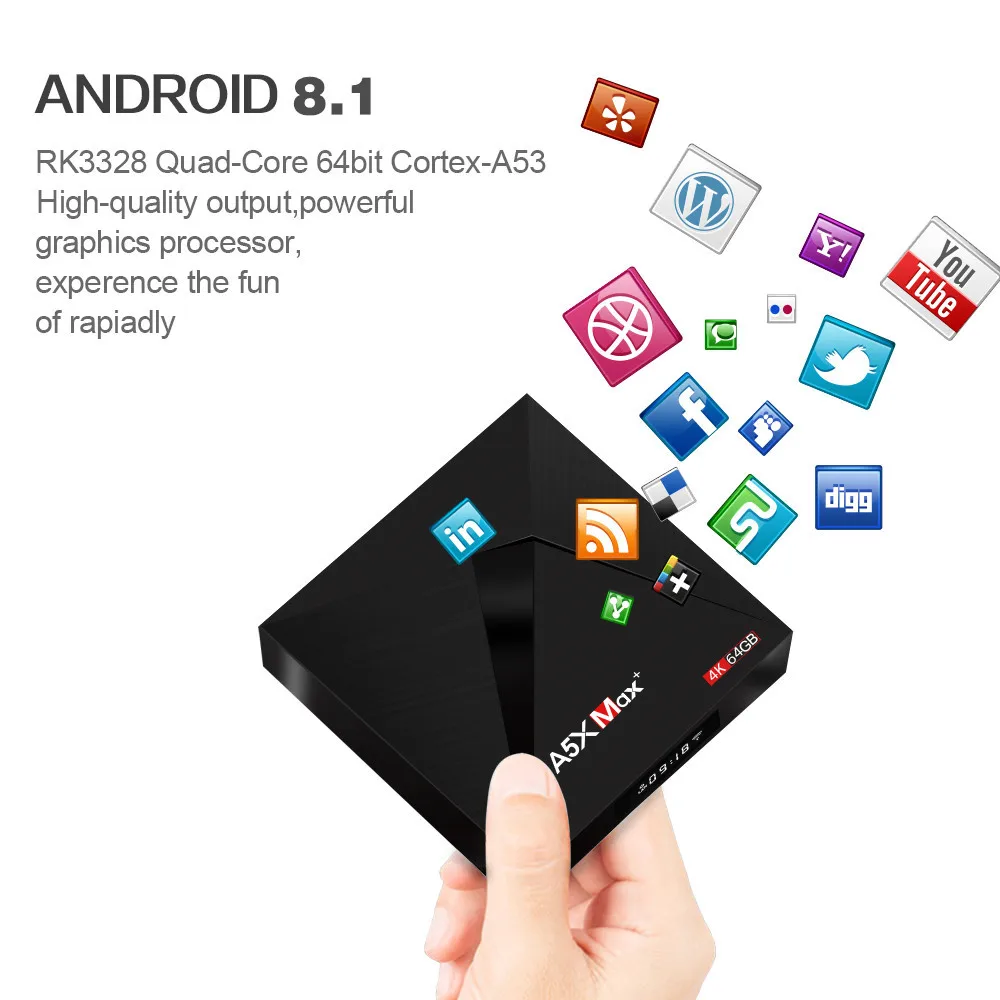 A5X MAX Smart Android 9 0 tv Box 4K HD RK3318 четырехъядерный медиаплеер Поддержка 2 4G WiFi Bluetooth 4 100M LAN