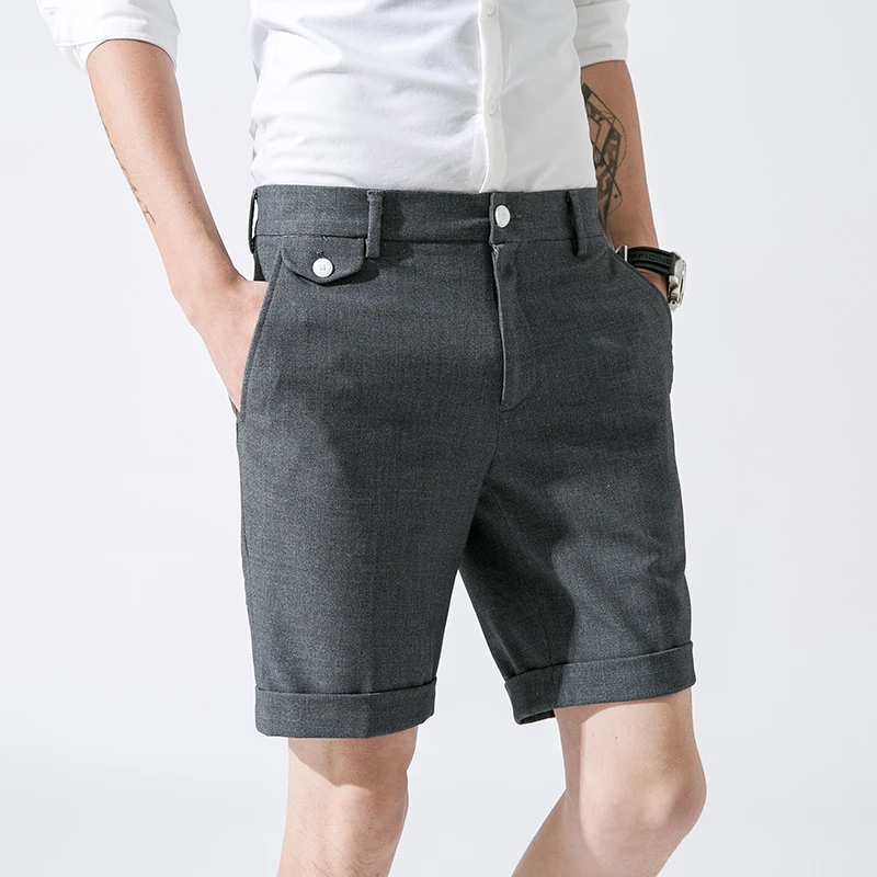 Мужские Элегантные брюки Slim Fit 2019 Летние черные шорты мужской офисный костюм