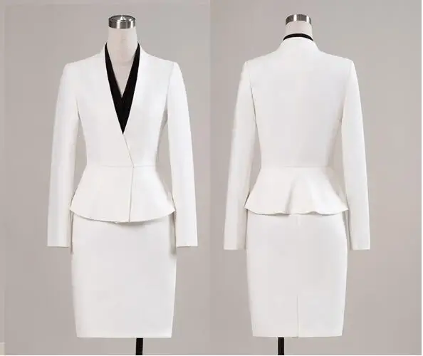 2019 New Women's Custom Suit Skirt Top Grade Office Lady Formal Suits Set V Neck Blazer Skirt