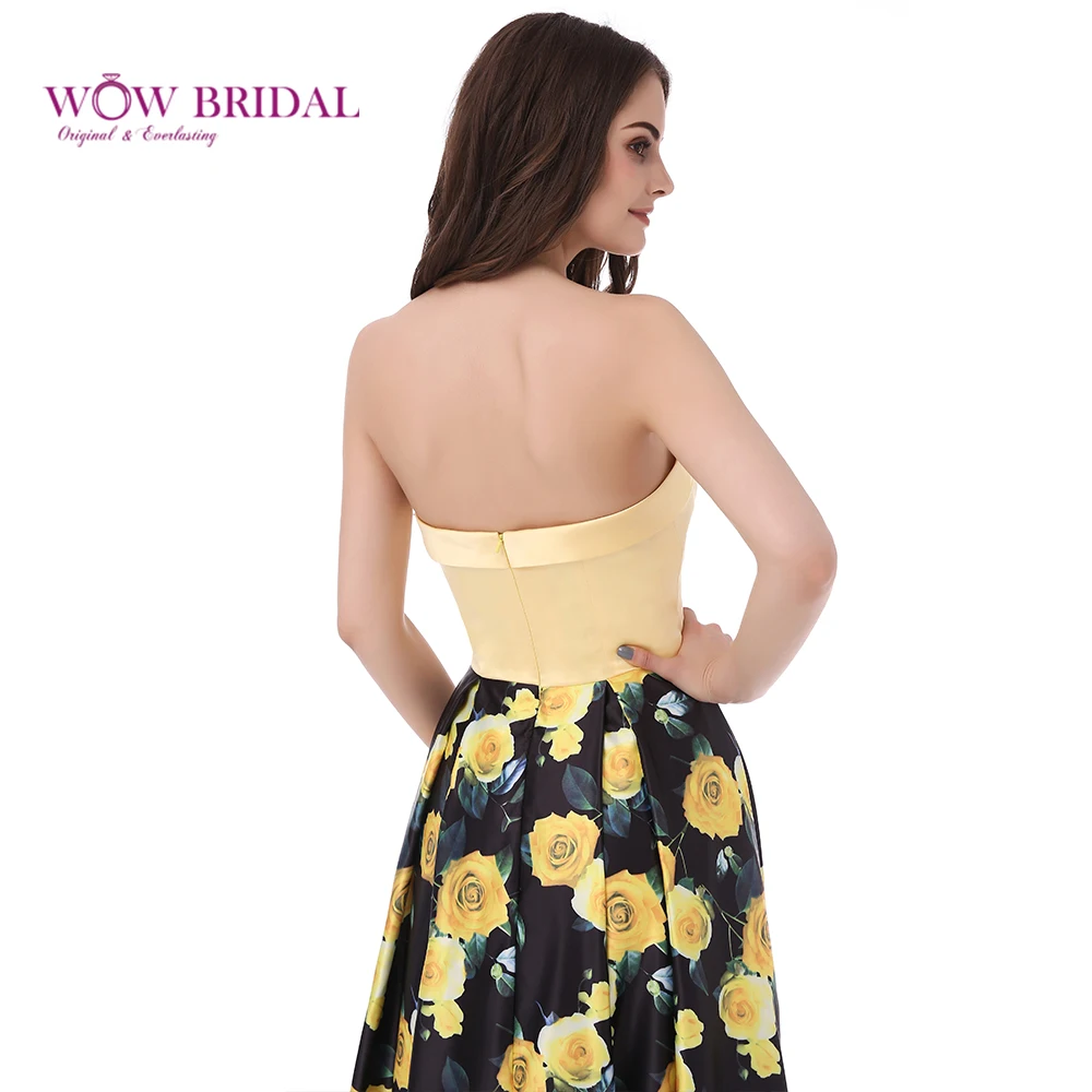 Wowbrial изящное желтое вечернее платье с цветочным принтом 2017 открытыми плечами на