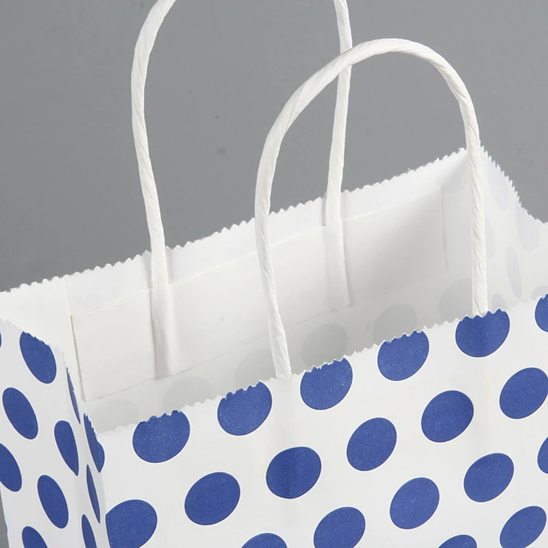 Новая красочная белая крафт-бумага в горошек, 10 шт., пакеты для подарков, перерабатываемые праздничные пакеты с ручками