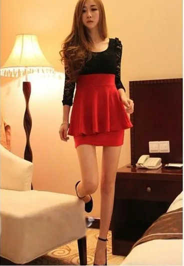 2013 new dresses women dress long sleeve mini Elegnat Lace Black cotton blends Free Size | Женская одежда
