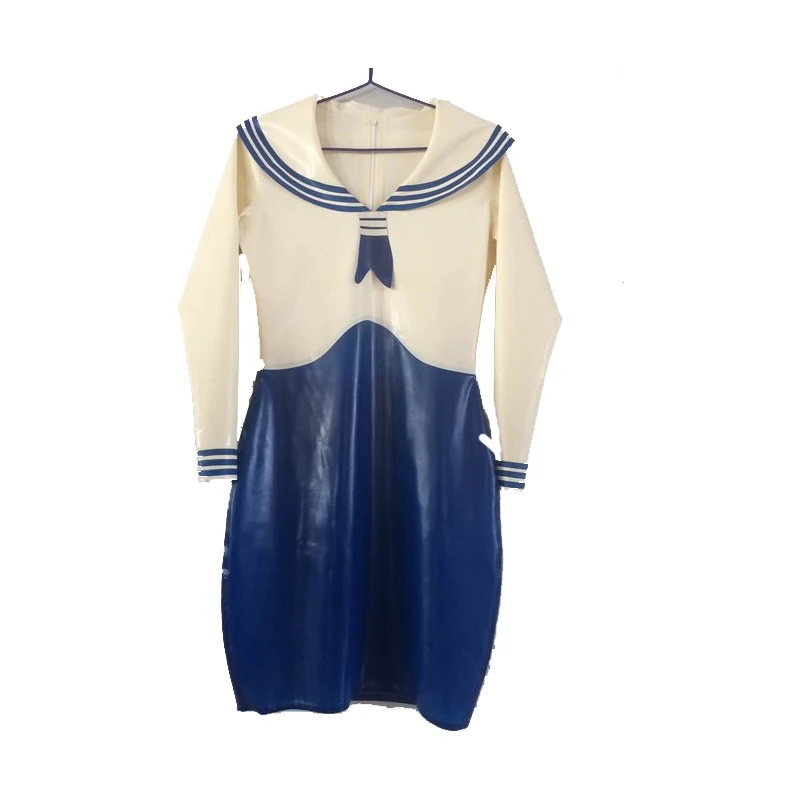 New 100% Latex Rubber Women Fancy Dress Stewardess White and Navy Blue Size XXS-XXL | Тематическая одежда и униформа