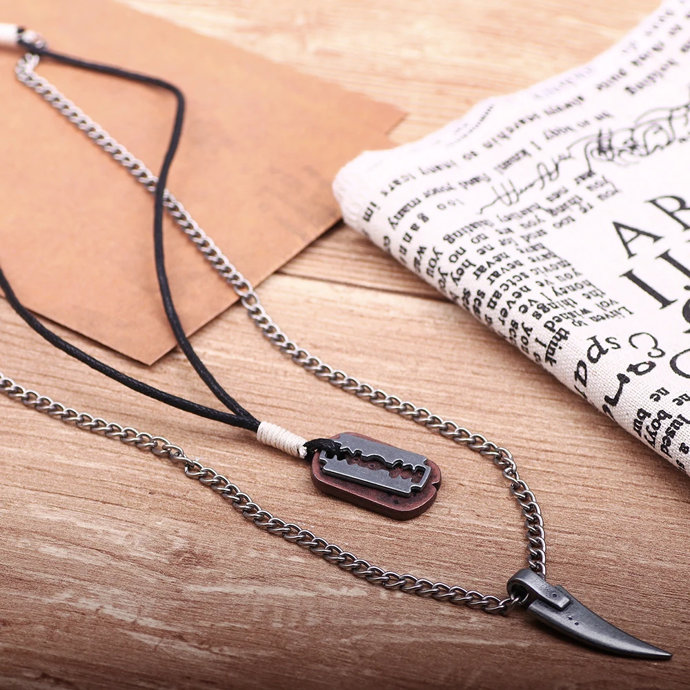 Волчий Клык лопасти сплав кулон ожерелье мужские ювелирные изделия крутая