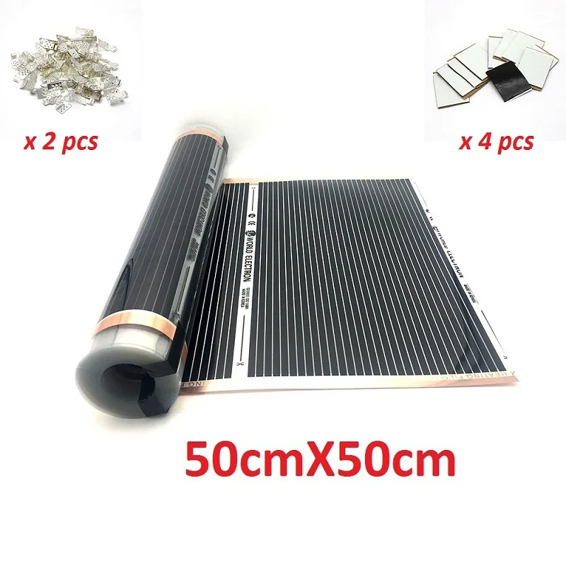 50cmX50cm MINCO тепловой электрический инфракрасный, проходящий под полом нагревательная пленка 220 Вт/м2 согревающий коврик с зажимами и Psates - Цвет: 50cmX50cm