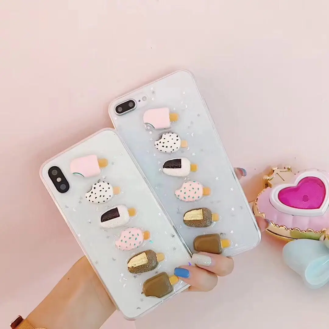 Прекрасный 3D летом мороженое чехол для телефона iPhone 6 S 7 8 плюс Сияющий Блеск