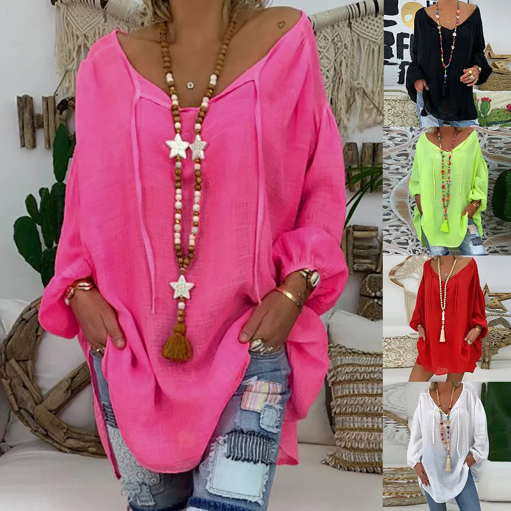 

JAYCOSIN Plus size Women tshirt Loose 5xl line Tops Long Sleeve V-neck Pullover Shirt vintage t shirt women clothes 2019 717