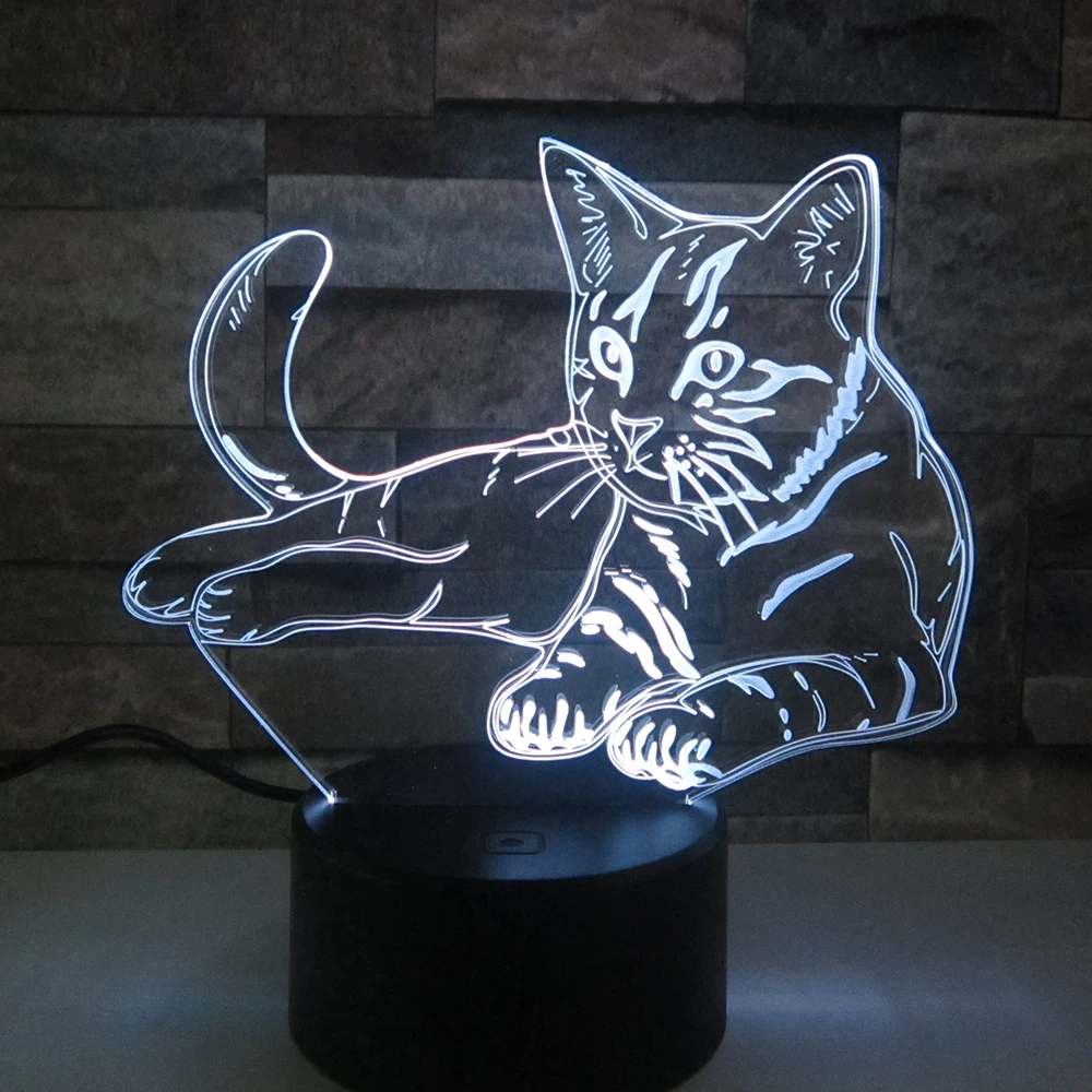 3D лампа в виде кошки светодиодный ночсветильник с USB для украшения дома 7 цветов