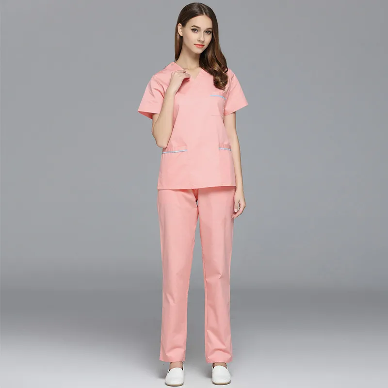 Медицинская форма V-Neck больничные наборы скрабов Cinic Doctor's одежда дышащий Женский медицинский костюм для лаборатории пальто медицинская куртка+ брюки