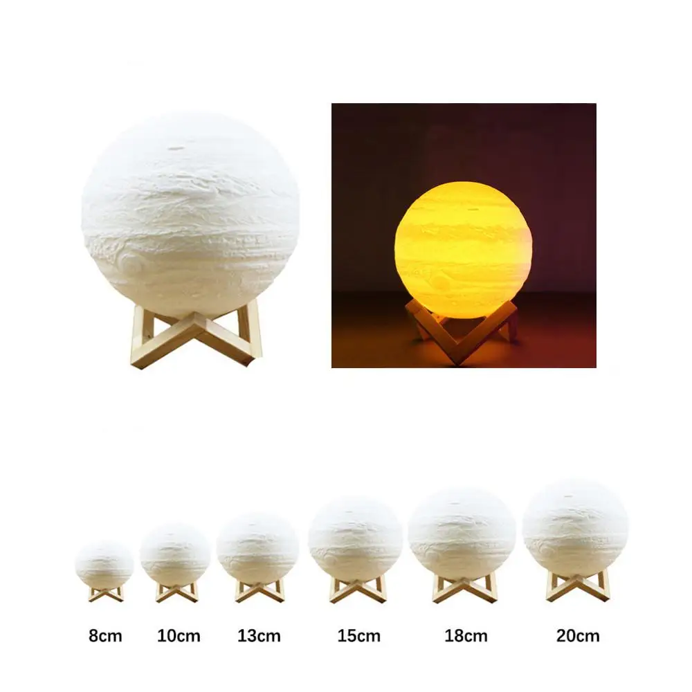 USB 3D печать Jupiter форма светодиодный ночник для детей спальня Луна Luminaria лампа с 2