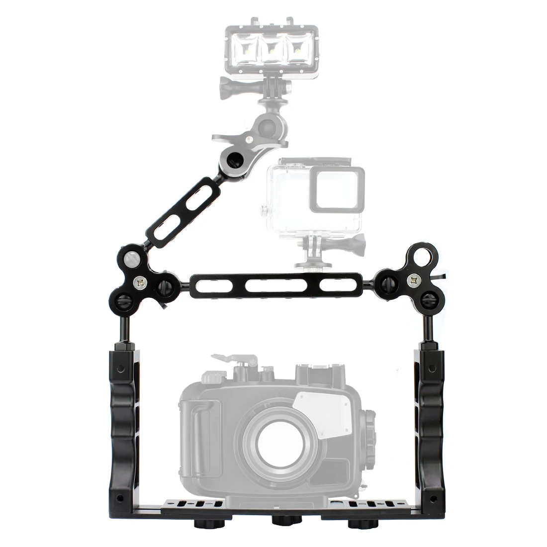 

CNC Scuba Diving Underwater Light Arm System Triple Clamp Tray Bracket Handle Grip Stabilizer Rig for Video Gopro DSLR Cam Torch