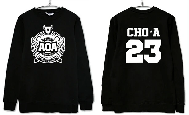 Kpop aoa ace of angel 3rd mini album heart attack member name printing black sweatshirt seol hyun jimin o neck hoodie | Женская одежда
