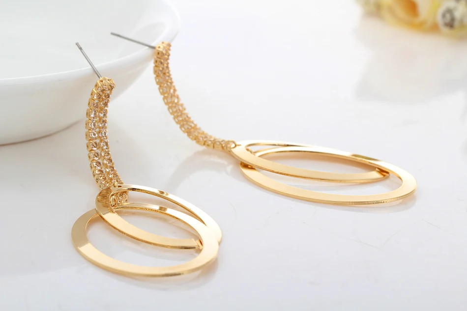 Новые роскошные женские серьги с кисточками и двойным кольцом 2 цвета желтый