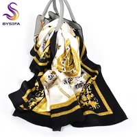 bysifa black gold white scarves women elegant new 100 silk scarf shawl printed fall winter ladies brand scarves wraps 8888cm