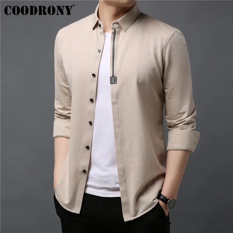 Хаки COODRONY, мужская рубашка, уличная мода, повседневные рубашки, мягкая хлопковая рубашка, Мужская одежда, осень, длинный рукав, Camisa Masculina 96040 - Цвет: Хаки