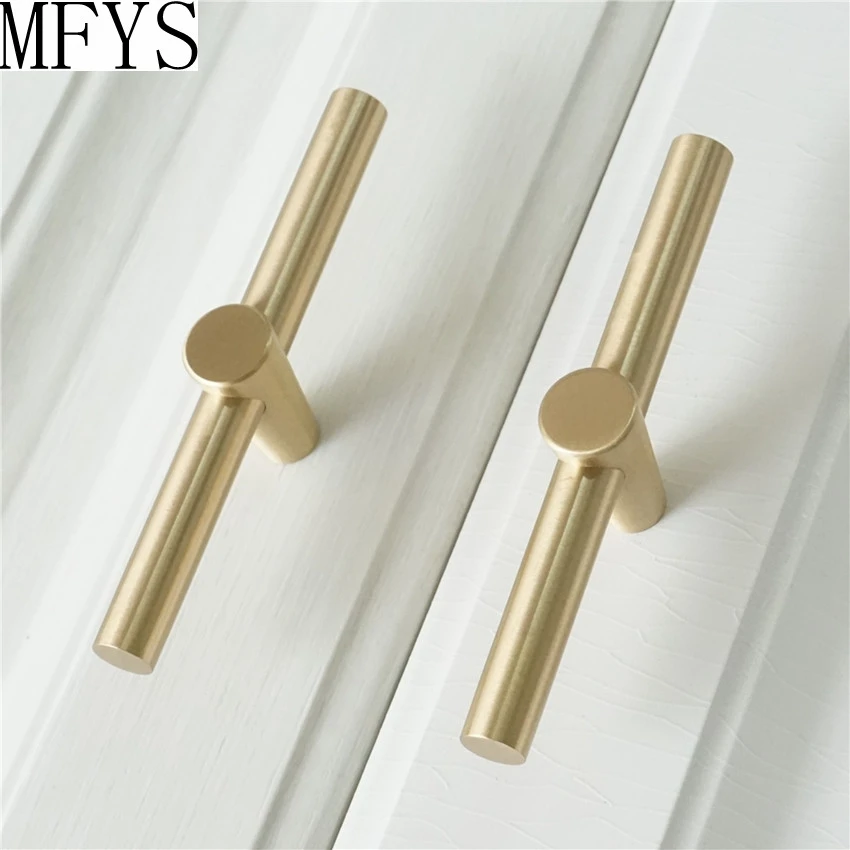 

1pc T Bar Knobs Pulls Pure Copper Kitchen Cabinet Door Handles Brushed Gold Brass Drawer Knobs Pull Handles Dresser Pulls