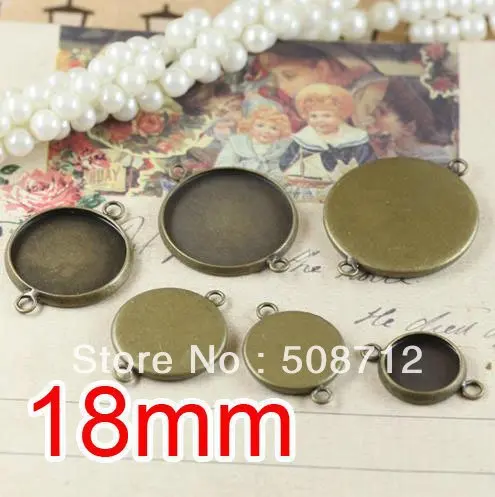 Free shipping!!! 200pcs bronze Double rings Cameo Frame Settings Connectors fit 18mm