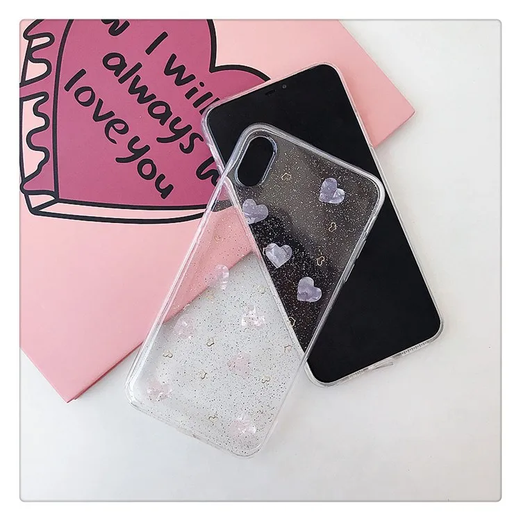 Роскошный простой блестящий чехол для телефона с сердечками Iphone X Xs Max Прозрачный