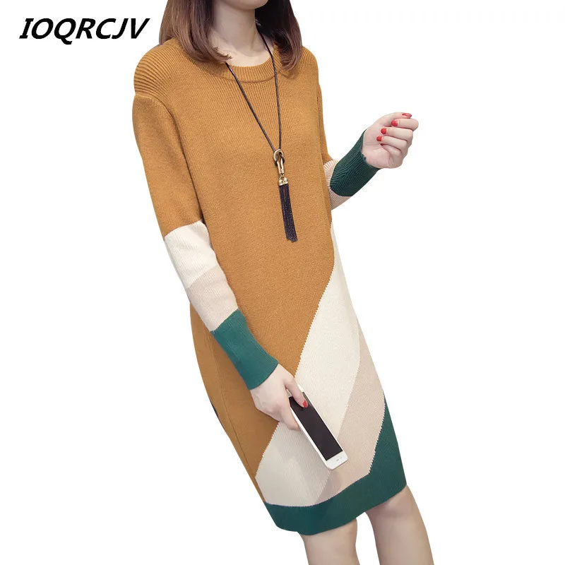 Women Fashion Thick Sweater Dresses Plus Size 4XL Casual Sexy Knitted Cotton Autumn Long Sleeve Pullovers Dress Vestidos L117 | Женская