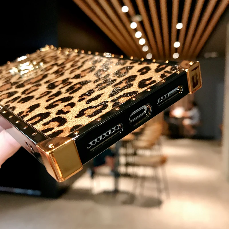 Роскошный квадратный чехол для телефона с леопардовым принтом Samsung Galaxy S8 S9 Plus Note 9