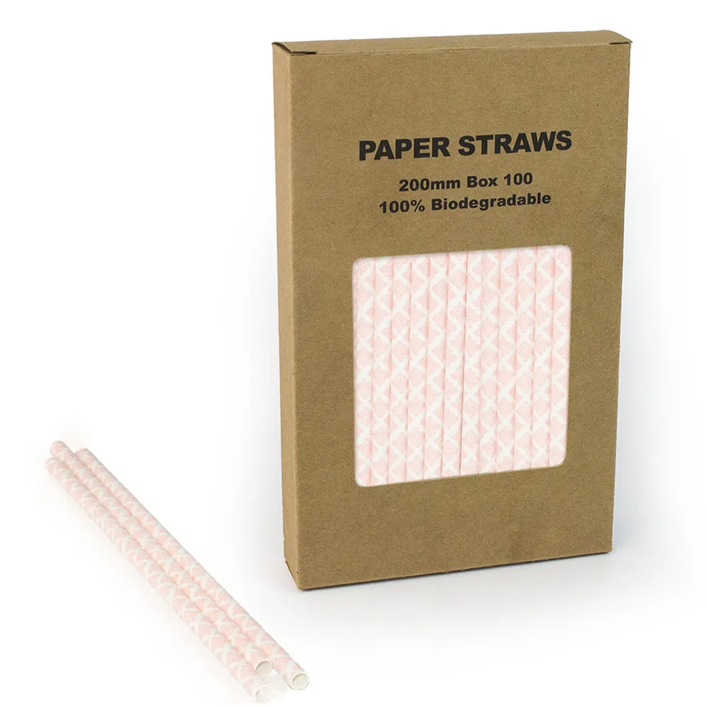 

100 Pcs/Box Light Pink Damask Paper Straws Bulk,Blush Girl Baby Shower Birthday Wedding Party Coffee Bar Lace Drinking Straws