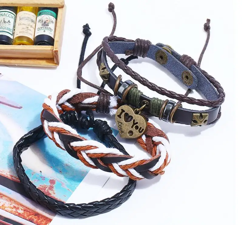 3 шт. = 1 компл. &quotI Love You&quot кожаный браслет многослойный набор модный винтажный