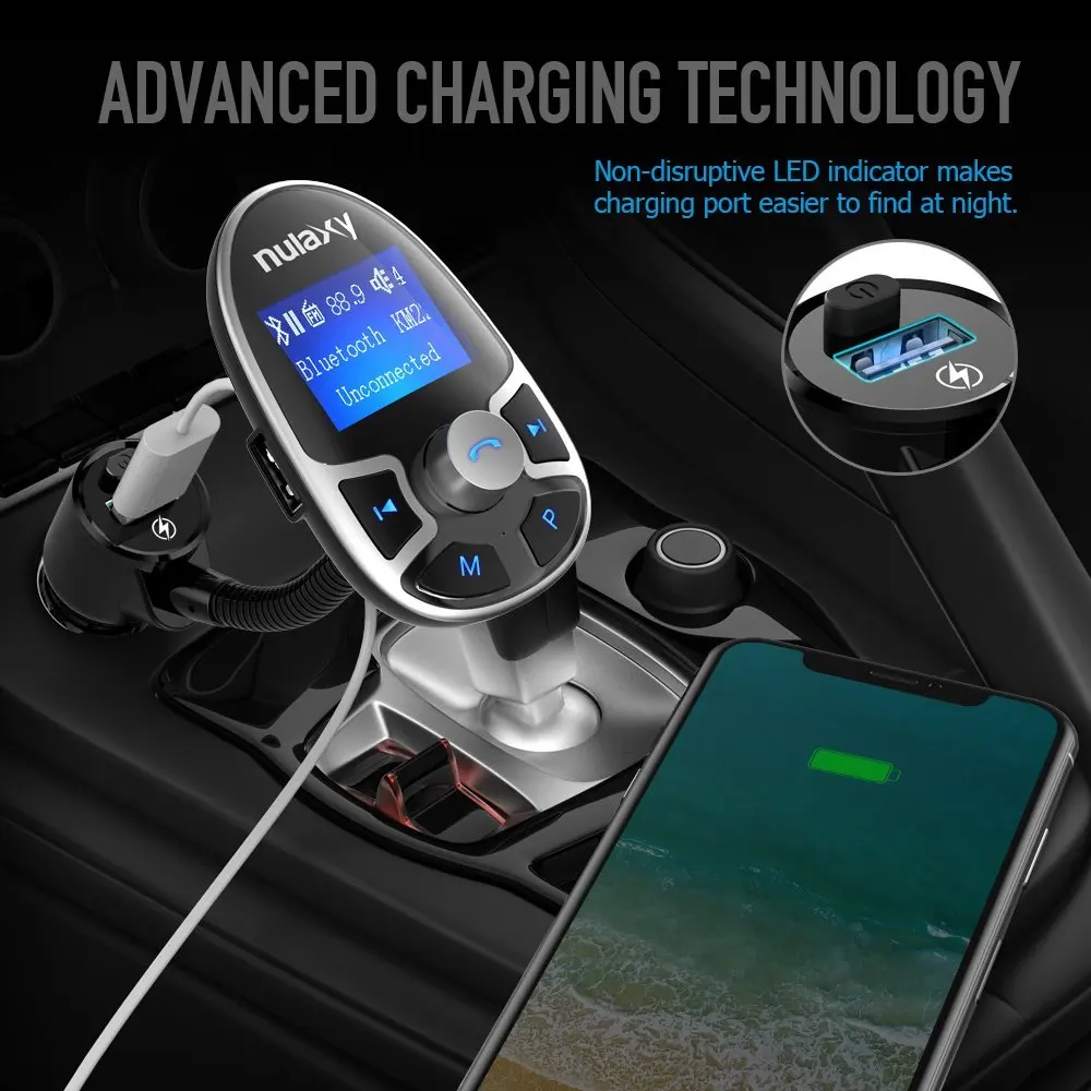 Nulaxy FM Bluetooth передатчик Быстрая зарядка модулятор Автомобильный MP3 плеер