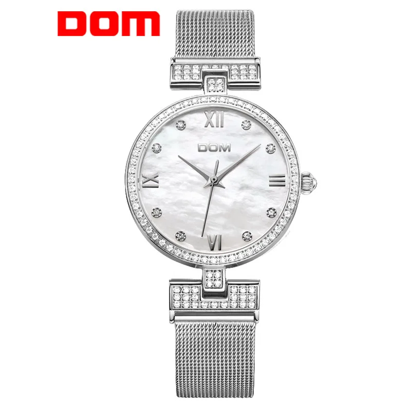 DOM женские модные сетчатые стальные часы с ремешком s антикварные кварцевые Geneva
