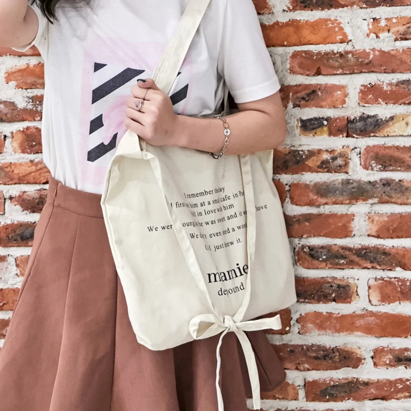 

NYHED Causal Women Tote Bag Soft Canvas Big Handbags Letter Print Shopping Bag