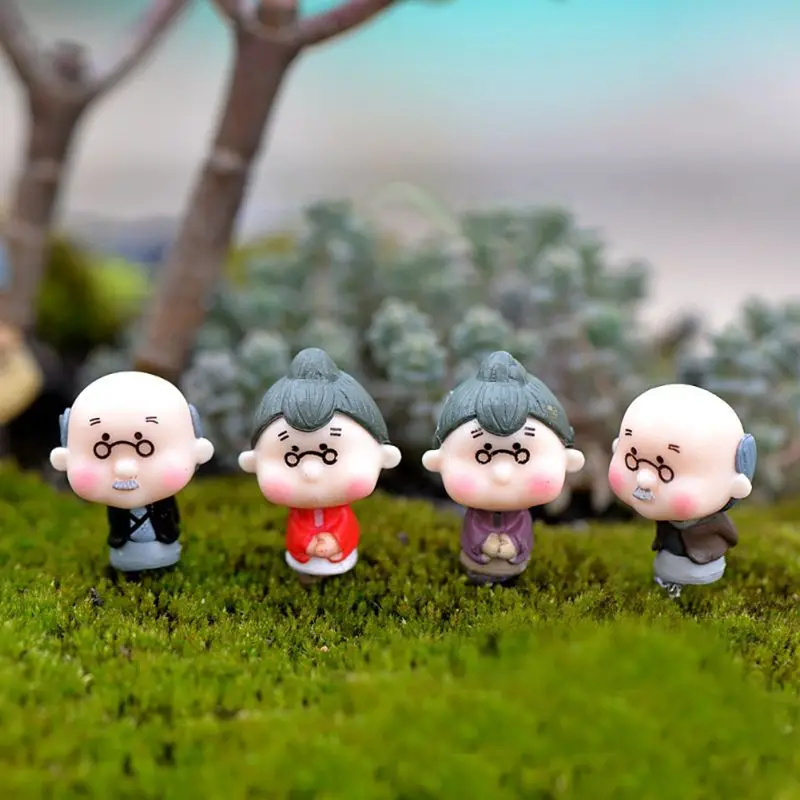 Home Mini PVC Cute Old Couples Figurines Cute Old Lovers Dolls for Home Garden Decor Fairy Garden Miniatures Ornaments 4Pcs