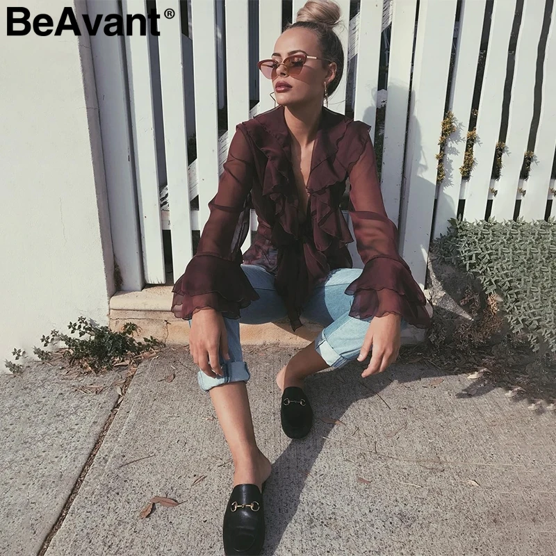 BeAvant элегантная шифоновая блузка с оборками рубашка женские повседневные летние