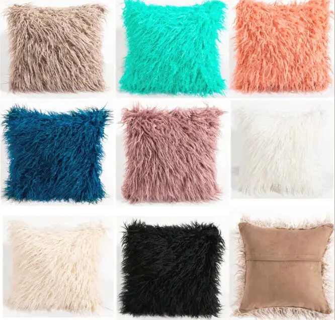 

45/50/60CM Plush soft solid fur feather Cushion Cover Lumbar Pillows case luxury sofa bed home car room home Dec wholesale FG829