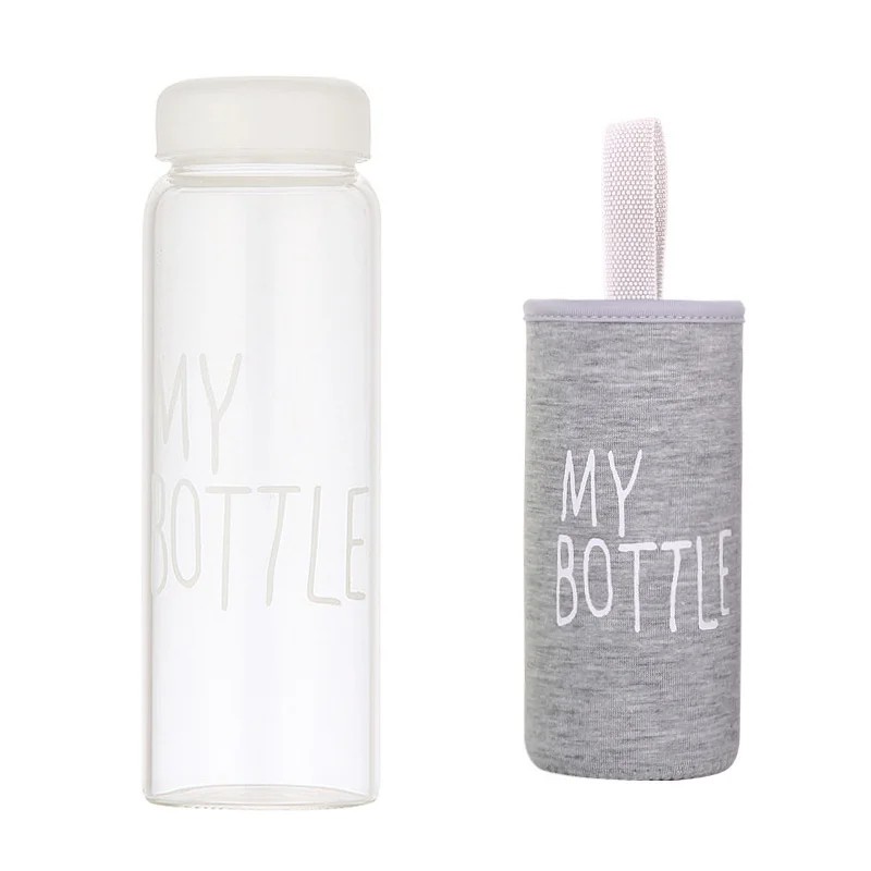 Пластиковая бутылка My bottle 500 мл, бутылка для воды для питья, прозрачная или матовая, Спортивная, корейский стиль, термостойкая, герметичная - Цвет: tm white and sleeve