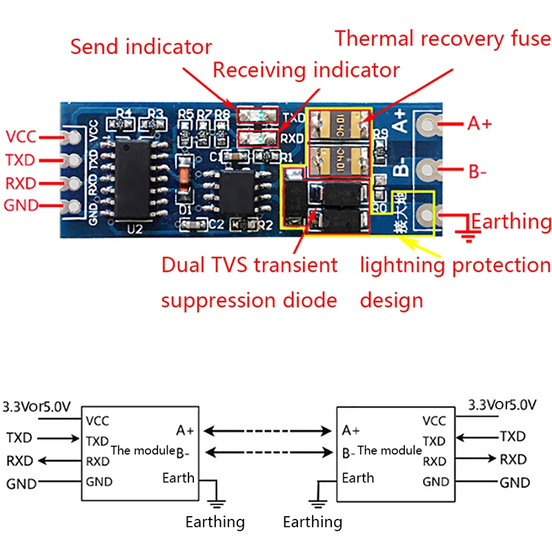 3.3V 5V TTL Turn To RS485 Module 485 Serial UART Level Mutual Conversion Hardware Automatic Flow Control Power Supply | Инструменты