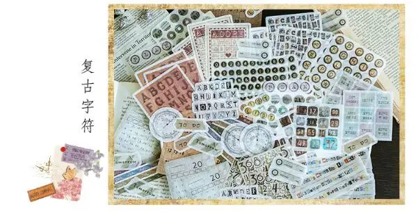60pcs/pack Vintage English/Old Newspaper/Character/Memories Ticket Root/Seal/Magazine/Vintage Flower Letter Decorative Sticker - Цвет: see chart