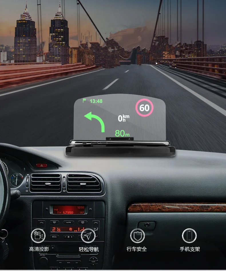New Car Windscreen Projector HUD Head Up Display Universal Mobile Phone Holder Multifunction 6.5 Inch For iPhone Samsung GPS |