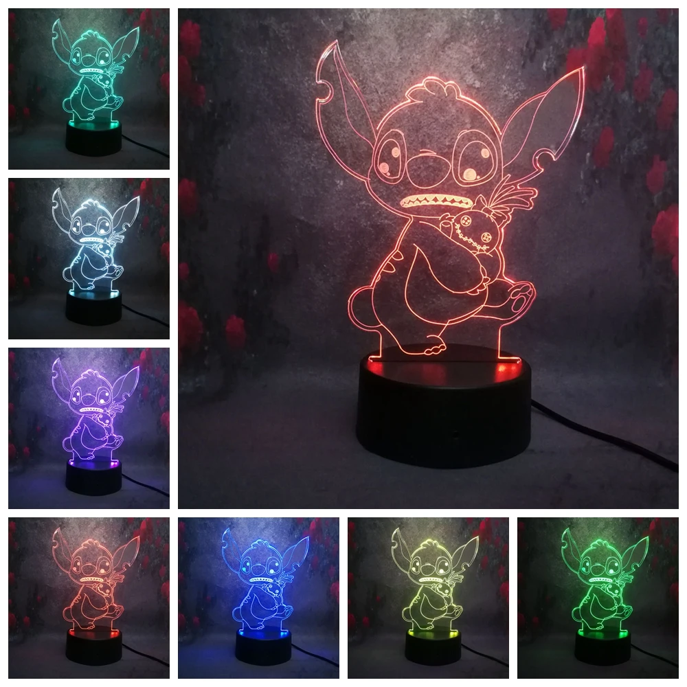 Мультфильм 3D ночник Ститч Led Иллюзия 7 видов цветов Изменение дистанционного