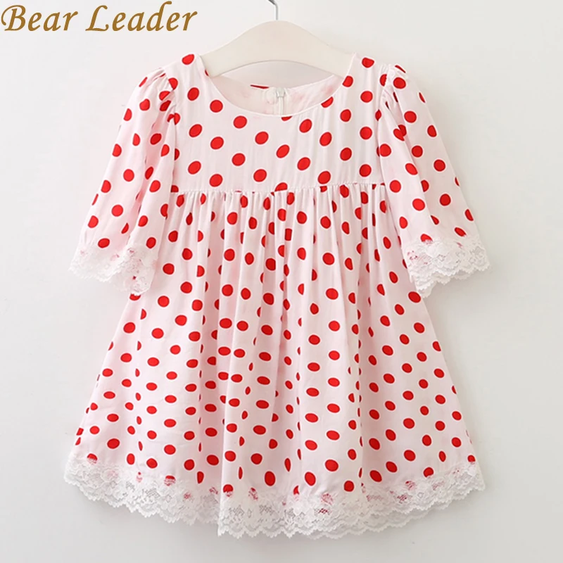 Bear Leader Girls Dress 2019 Lovely Style Short Sleeve Dot Printing Design for Kids Round Collar Children Clothing For3-8Y | Детская