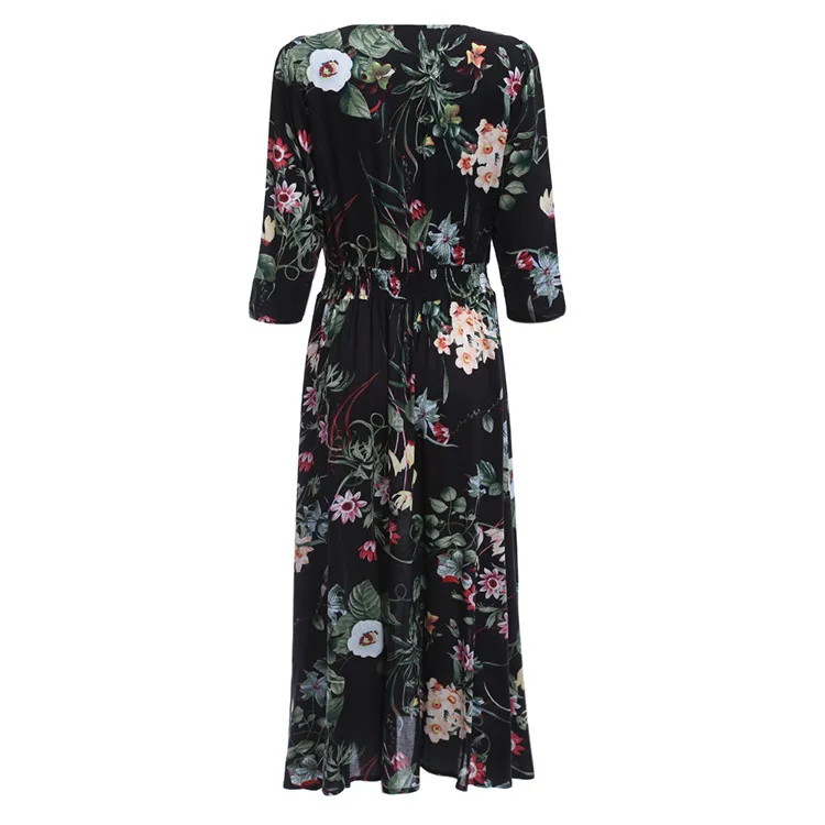 Elexs женщин чешский глубокий v шеи цветочные summer long dress beach sun 7572|summer dress|sun dresslong |