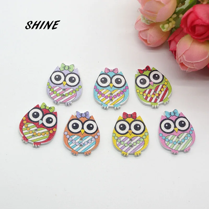 SHINE 100 шт. деревянные швейные пуговицы для скрапбукинга в форме Ночной Совы с 2