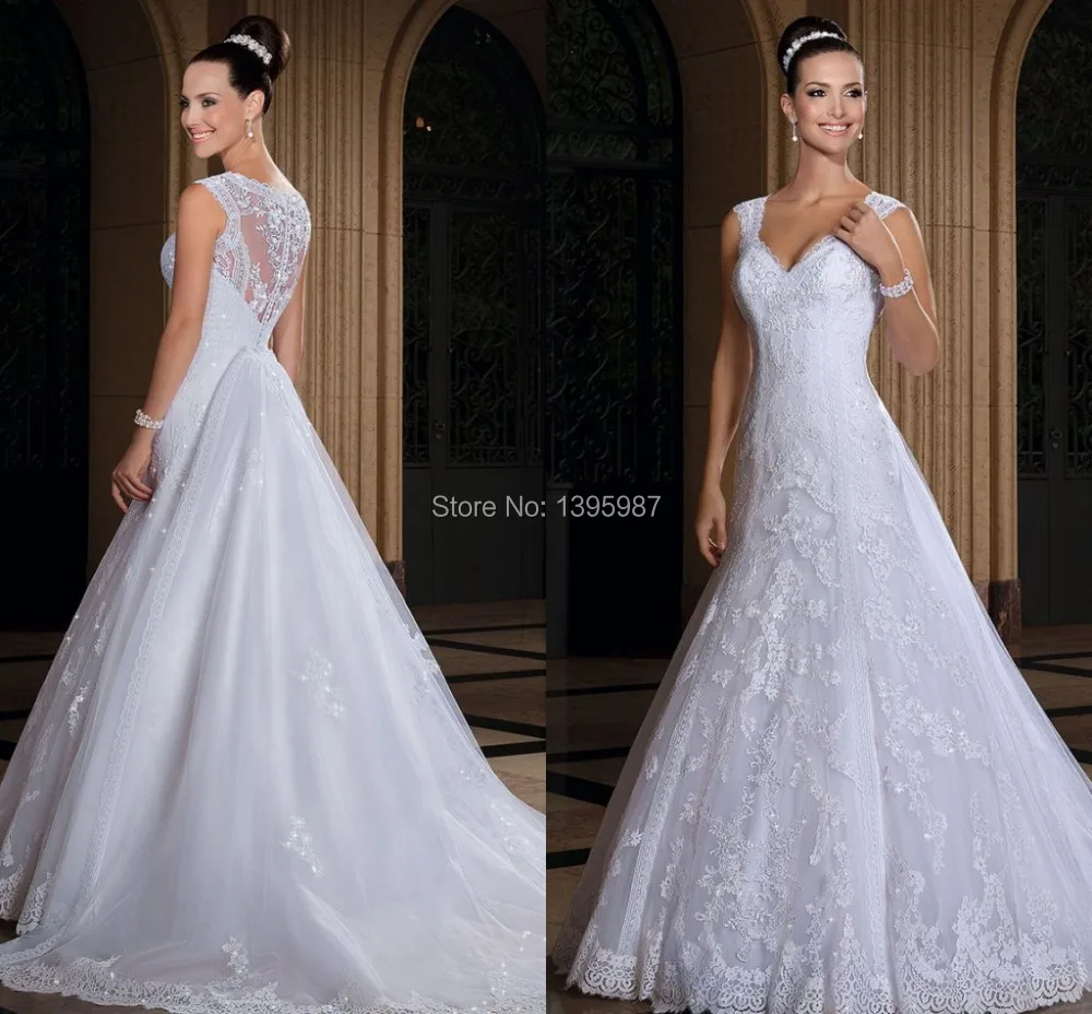 

White Exquisite Court Train V-neck Tank Bride Dresses Sleeveless Floor-Length Sexy Wedding Gown Organza 2015 New Wedding Dress